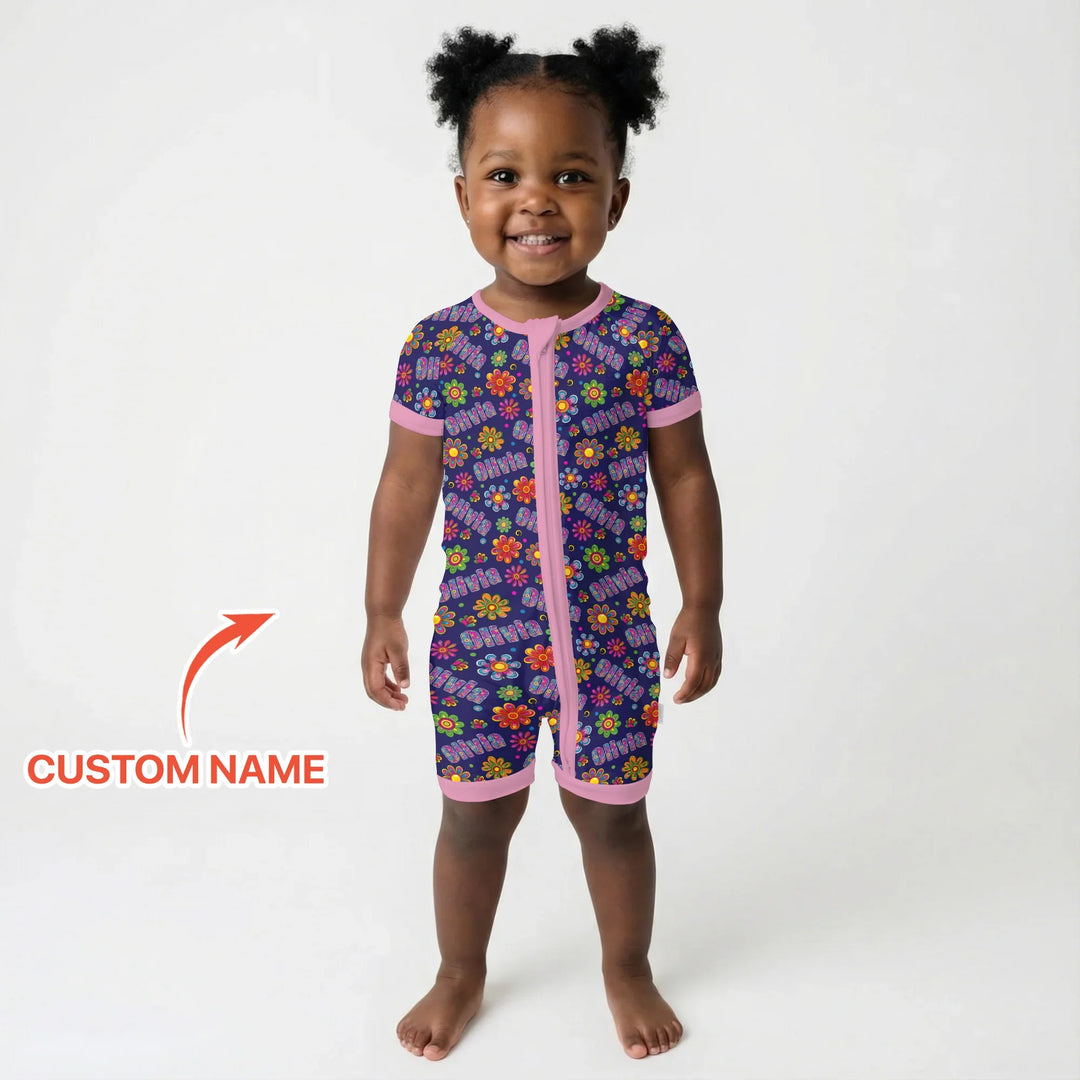 Custom Name Rainbow Hippie Flowers Bamboo Shorty Zippy