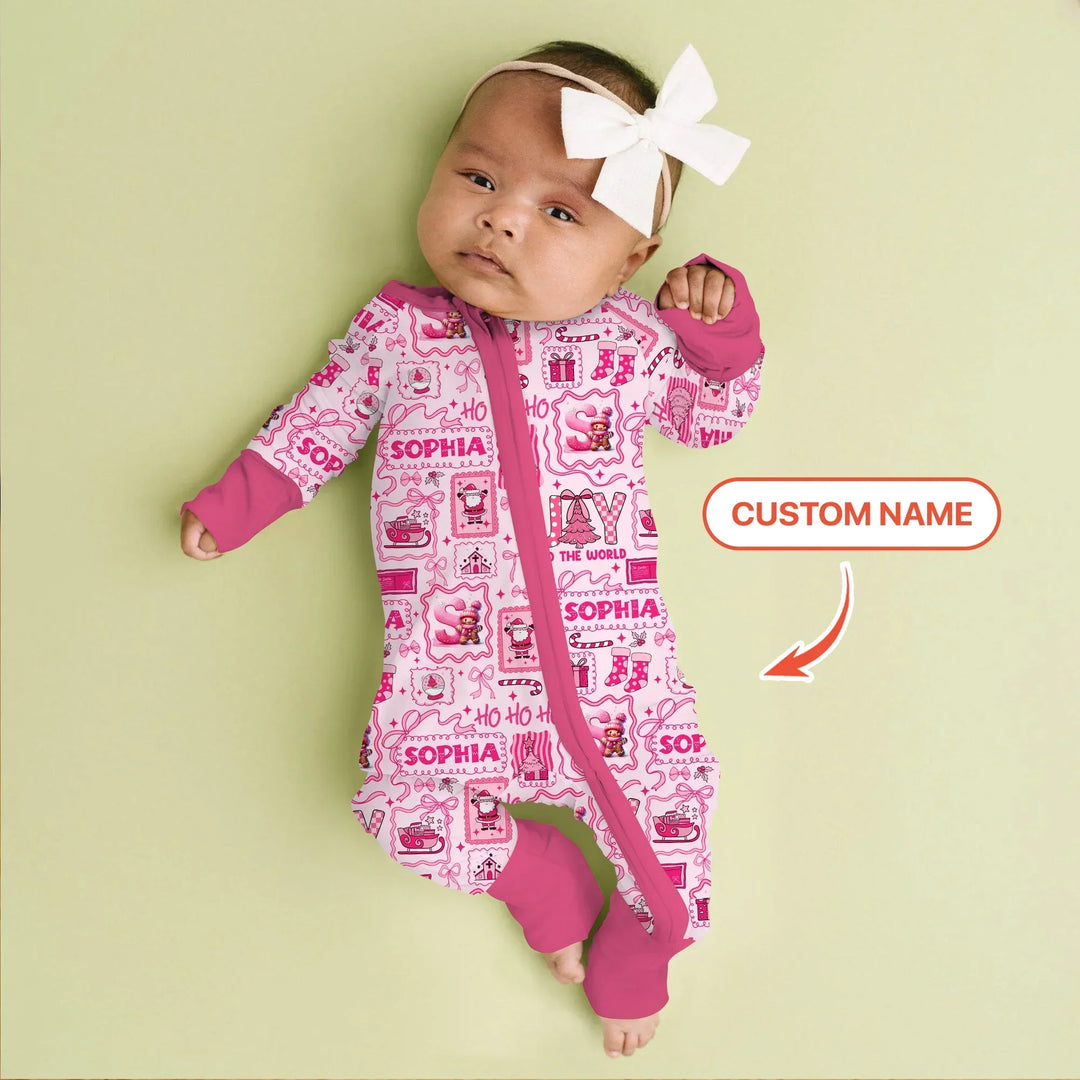 Custom Name Preppy Pink Christmas Convertible Zippy , Custom Name Preppy Pink Christmas Convertible Zippy - 0-3M