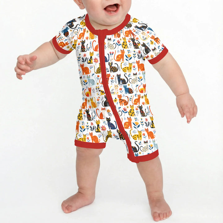 Whimsy Woodland Cats Bamboo Shorty Zippy