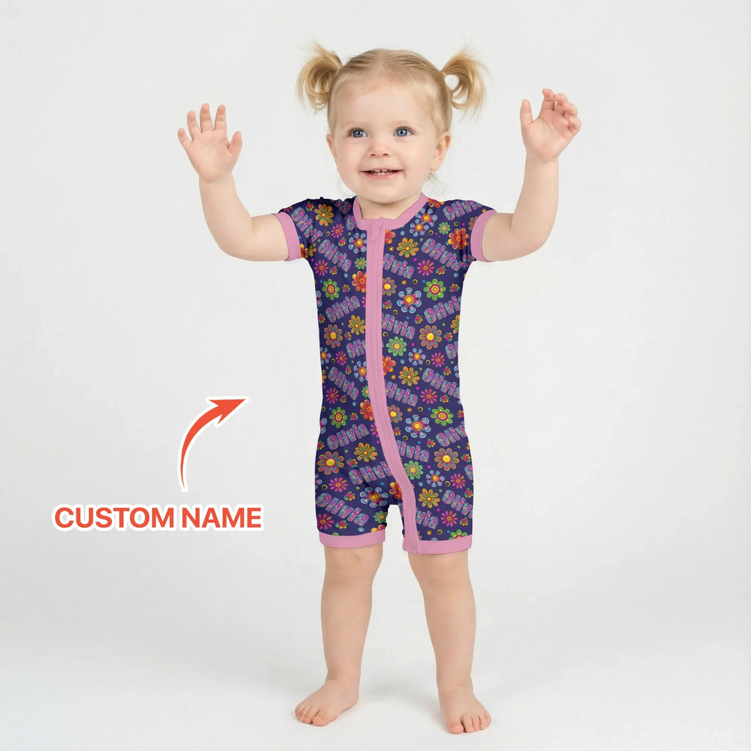 Custom Name Rainbow Hippie Flowers Bamboo Shorty Zippy