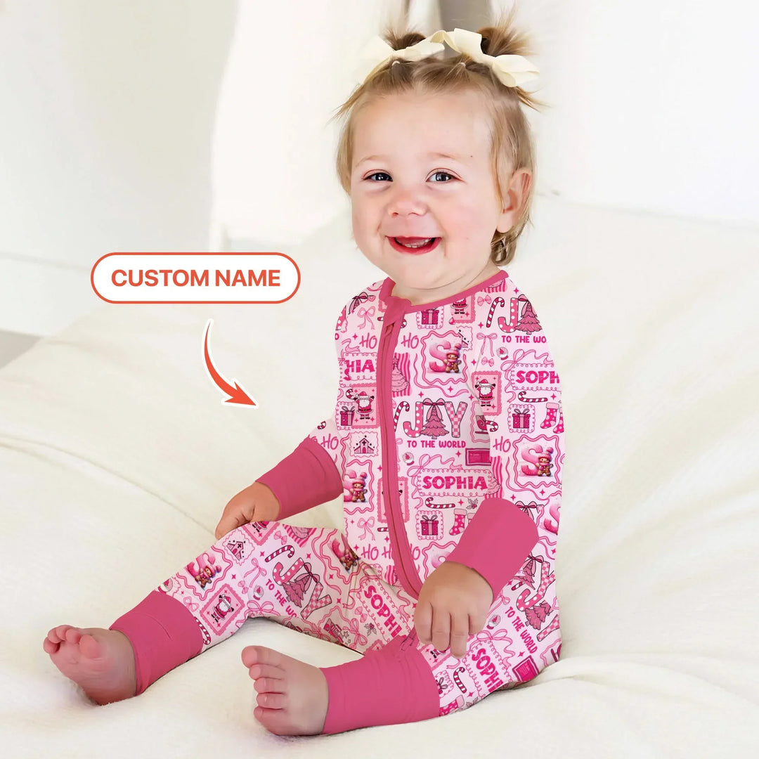 Custom Name Preppy Pink Christmas Convertible Zippy , Custom Name Preppy Pink Christmas Convertible Zippy - 0-3M