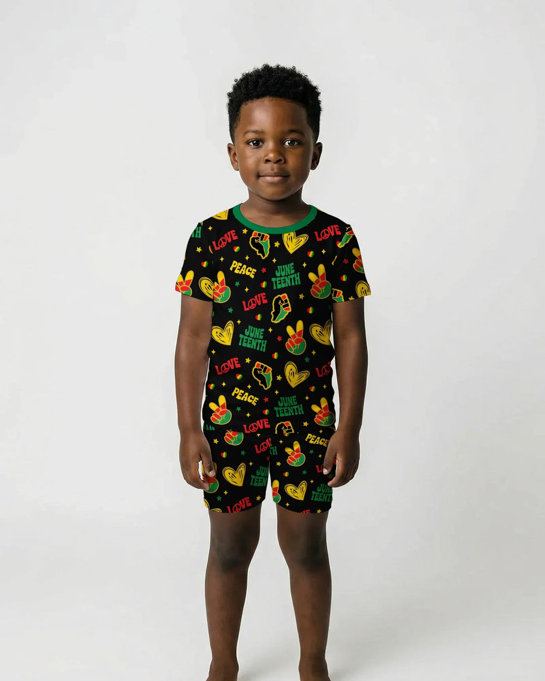 Peace Love Juneteenth Bamboo Two Piece Short Sleeve Shorts Pajama Set