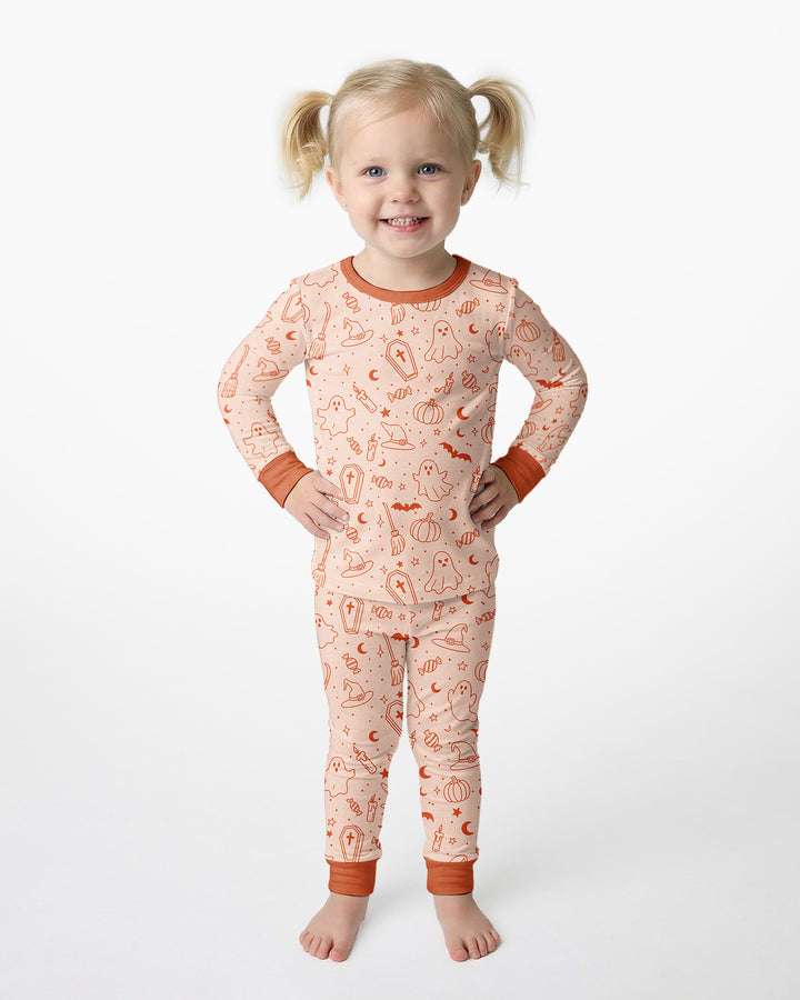 Cute Aesthetic Spooky Halloween Boo Bamboo Two Piece Long Sleeve Pajama Set