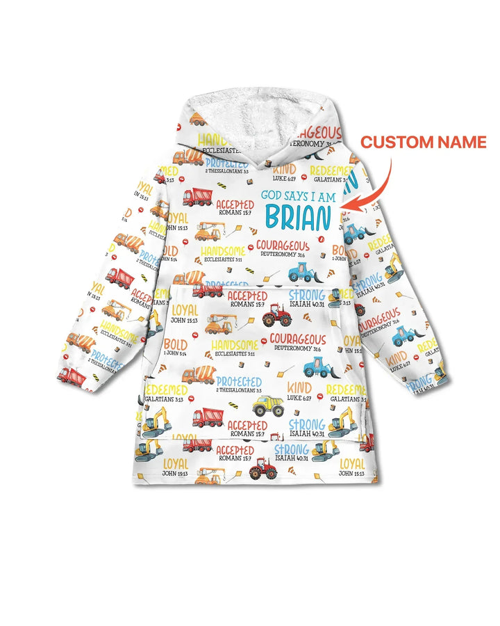 Personalized God Says I Am Little Builder Bamboo Blanket Hoodie