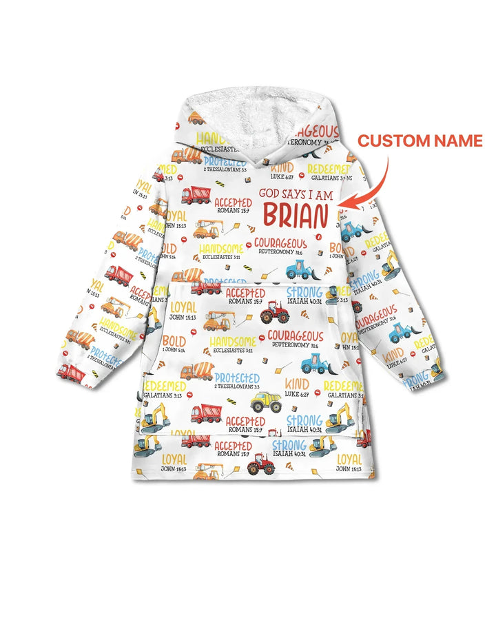 Personalized God Says I Am Little Builder Bamboo Blanket Hoodie