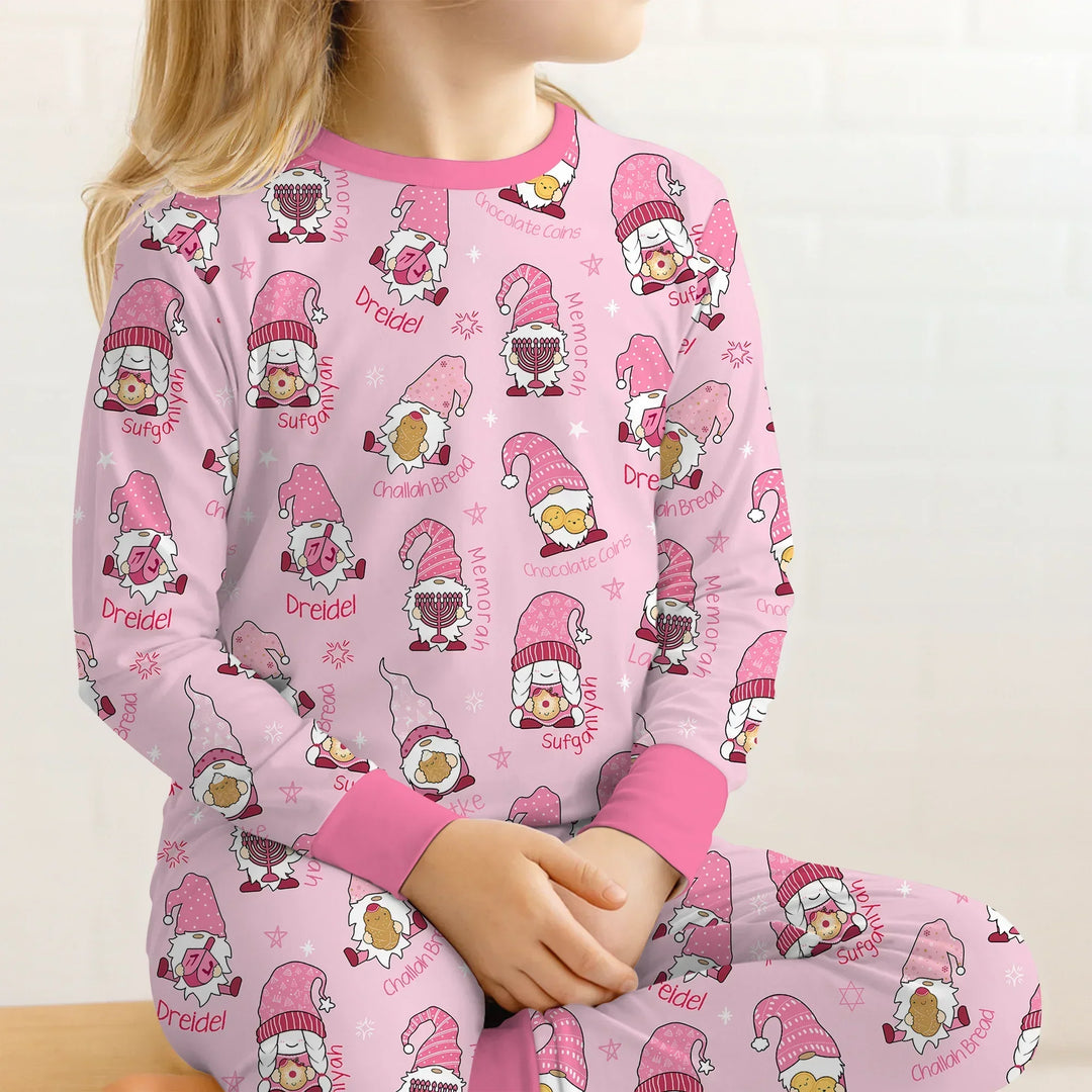 Happy Hanukkah Matching Family Two Piece Long Sleeve Pajama Set , Happy Hanukkah Matching Family Two Piece Long Sleeve Pajama Set - 12-18M / Girl