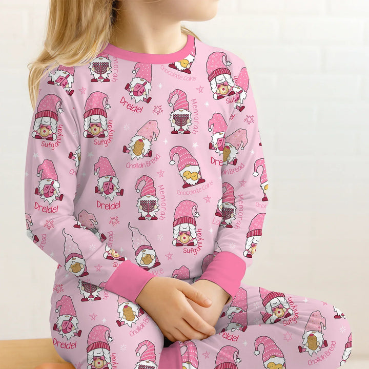 Happy Hanukkah Matching Family Two Piece Long Sleeve Pajama Set , Happy Hanukkah Matching Family Two Piece Long Sleeve Pajama Set - 12-18M / Girl