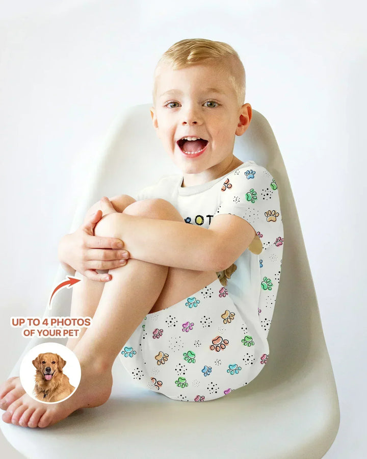 Custom Photo Crayon "Protected By" Bamboo Two Piece Short Sleeve Shorts Pajama Set