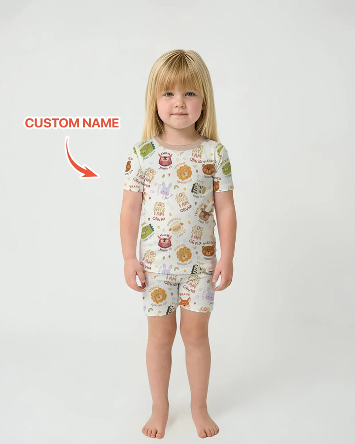 God Says I Am — Little Flock Custom Name Two Piece Short Sleeve Shorts Pajama Set