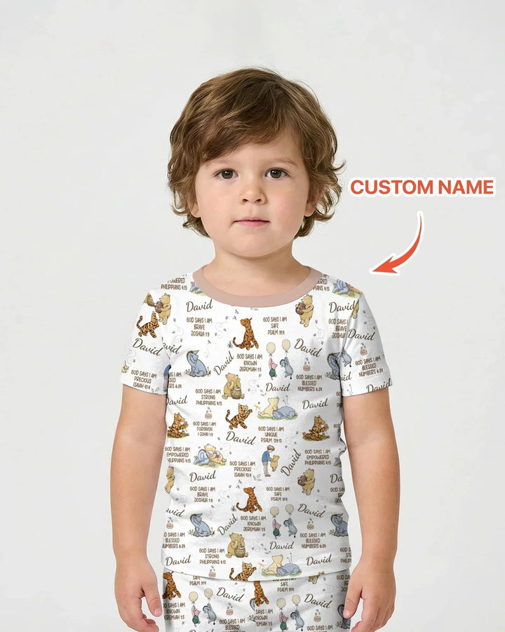 Custom Name God Says I Am Classic Bear Bamboo Two Piece Short Sleeve Shorts Pajama Set