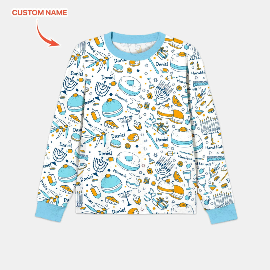 Happy Hanukkah Doodles Custom Name Family Matching Bamboo Men's Pajama Set