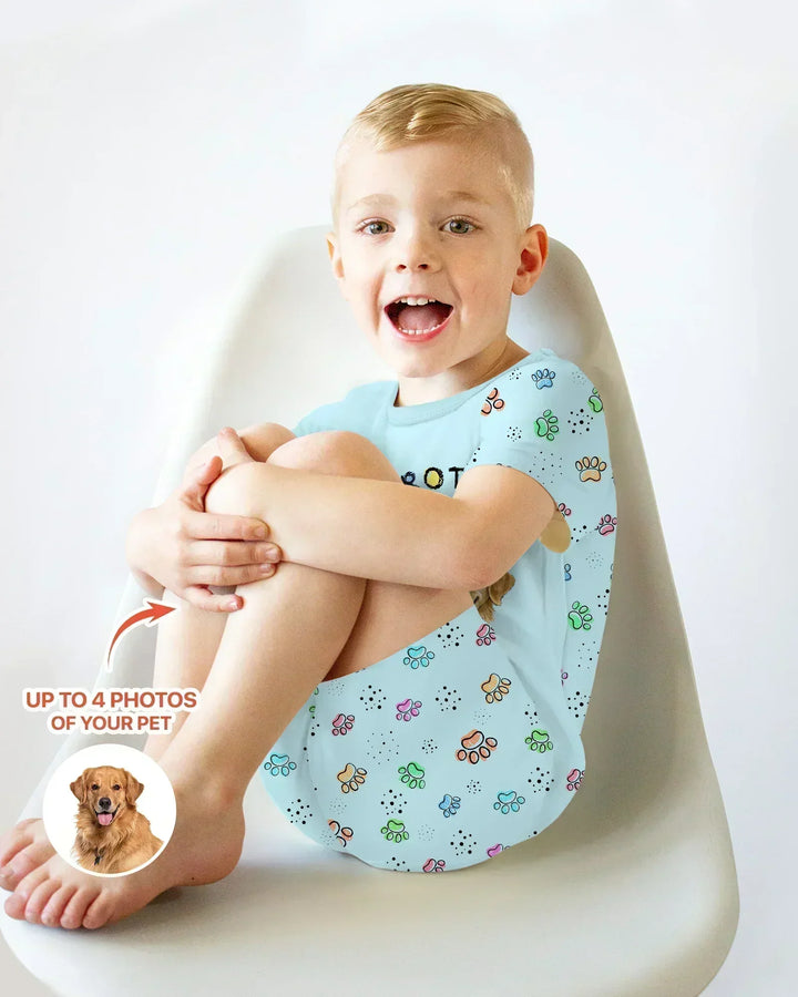 Custom Photo Crayon "Protected By" Bamboo Two Piece Short Sleeve Shorts Pajama Set