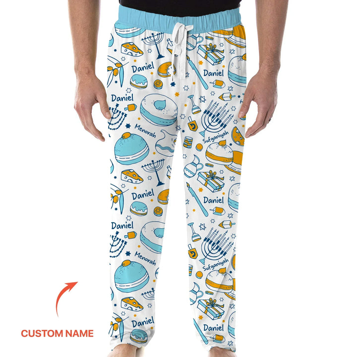 Happy Hanukkah Doodles Custom Name Family Matching Bamboo Men's Pajama Set