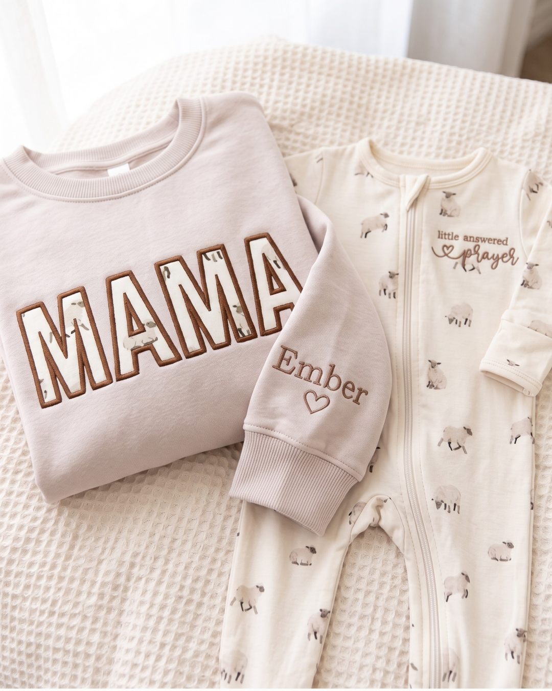Pray Mama Appliqué Embroidered Bamboo Women Crewneck Sweatshirt