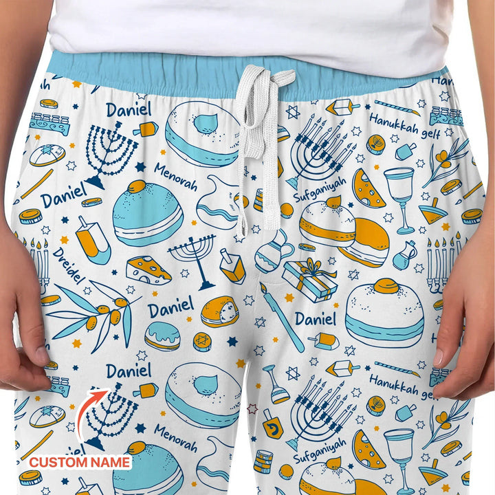 Happy Hanukkah Doodles Custom Name Family Matching Bamboo Men's Pajama Set