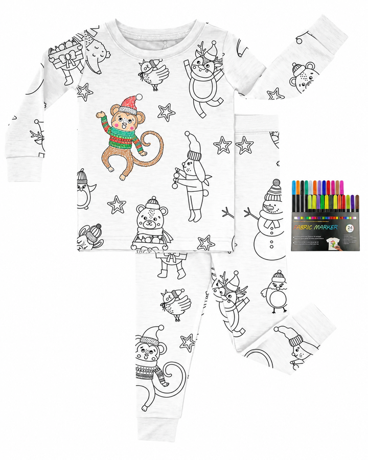 Christmas Colorable Bamboo Two Piece Pyjamas Set