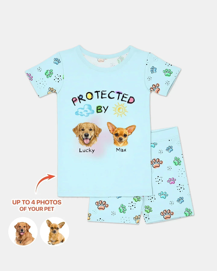 Custom Photo Crayon "Protected By" Bamboo Two Piece Short Sleeve Shorts Pajama Set