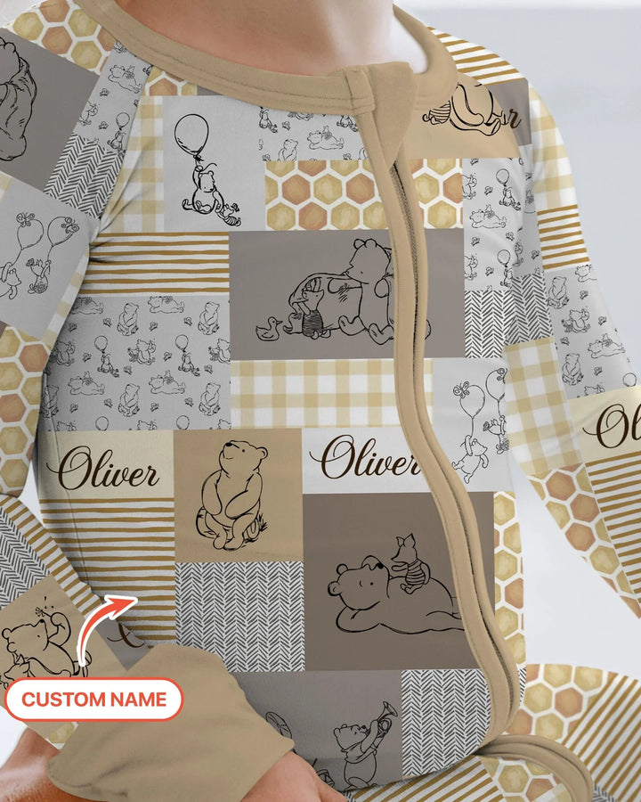 Personalized Classic Bear Patchwork  Bamboo Convertible Zippy