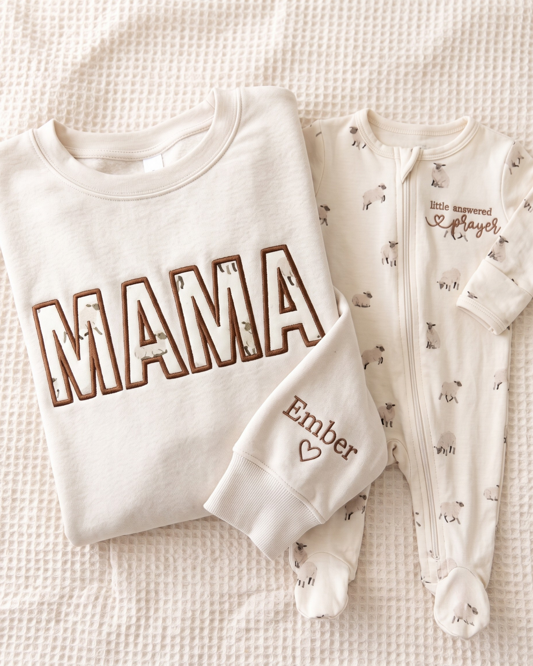 Pray Mama Appliqué Embroidered Bamboo Women Crewneck Sweatshirt
