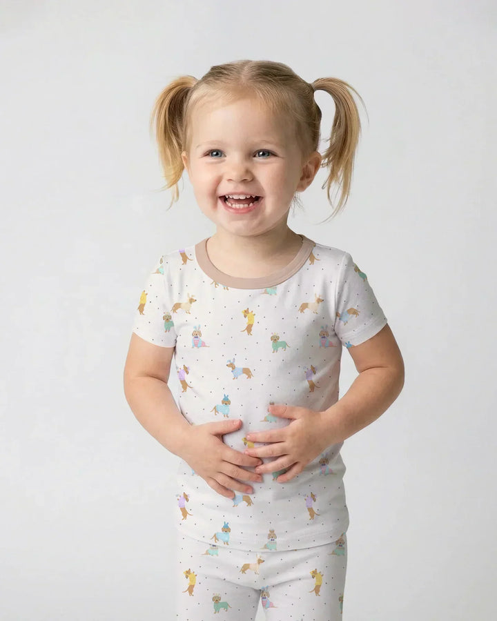 Easter Dachshund Bamboo Two Piece Short Sleeve Pajama Set