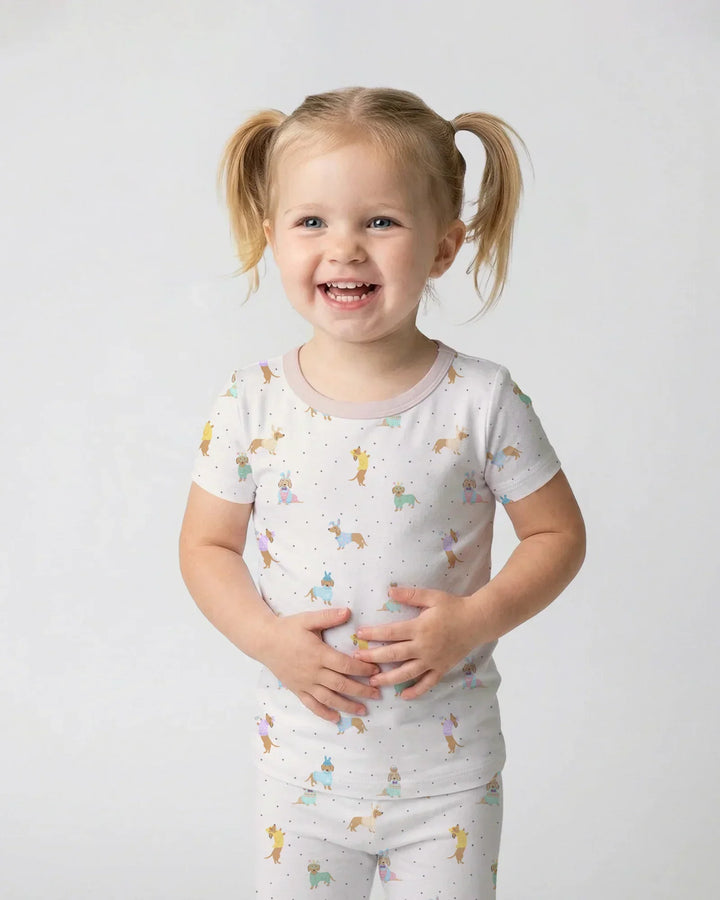 Easter Dachshund Bamboo Two Piece Short Sleeve Pajama Set
