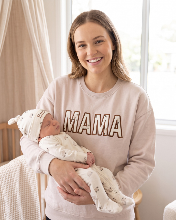 Pray Mama Appliqué Embroidered Bamboo Women Crewneck Sweatshirt