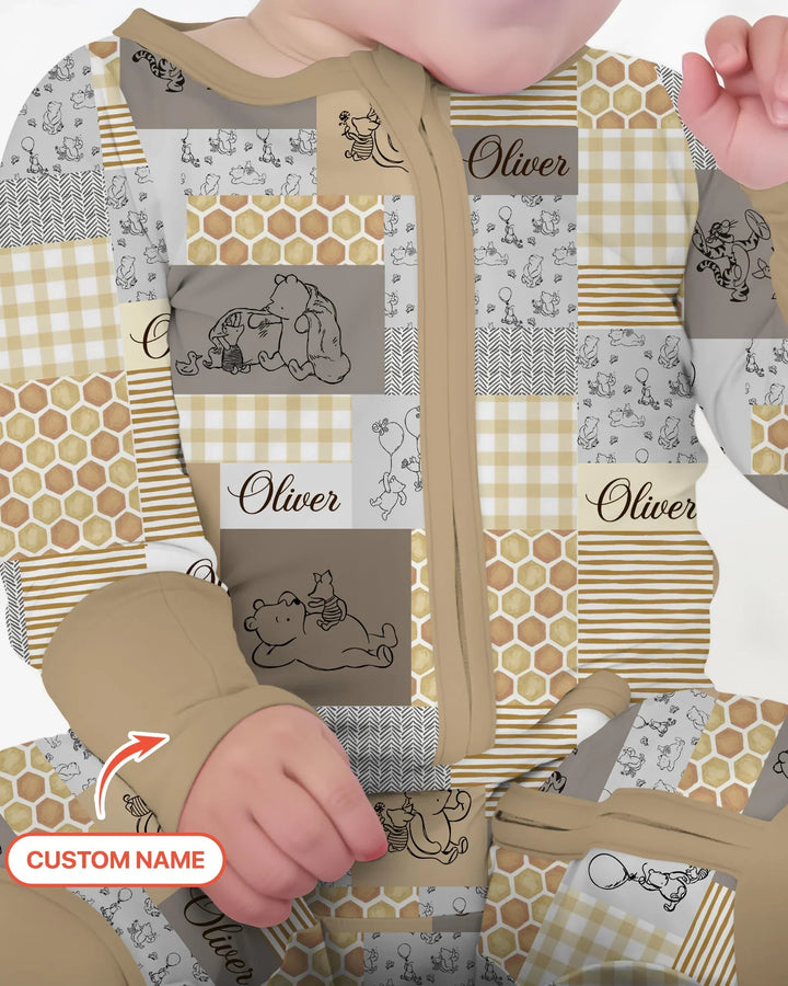 Personalized Classic Bear Patchwork  Bamboo Convertible Zippy