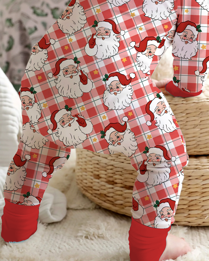 Santa Plaid Cheer Bamboo Convertible Zipper Romper