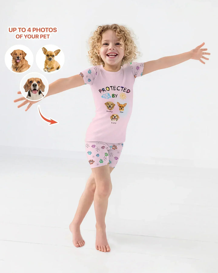 Custom Photo Crayon "Protected By" Bamboo Two Piece Short Sleeve Shorts Pajama Set