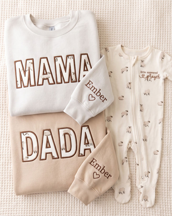 Pray Mama Appliqué Embroidered Bamboo Women Crewneck Sweatshirt