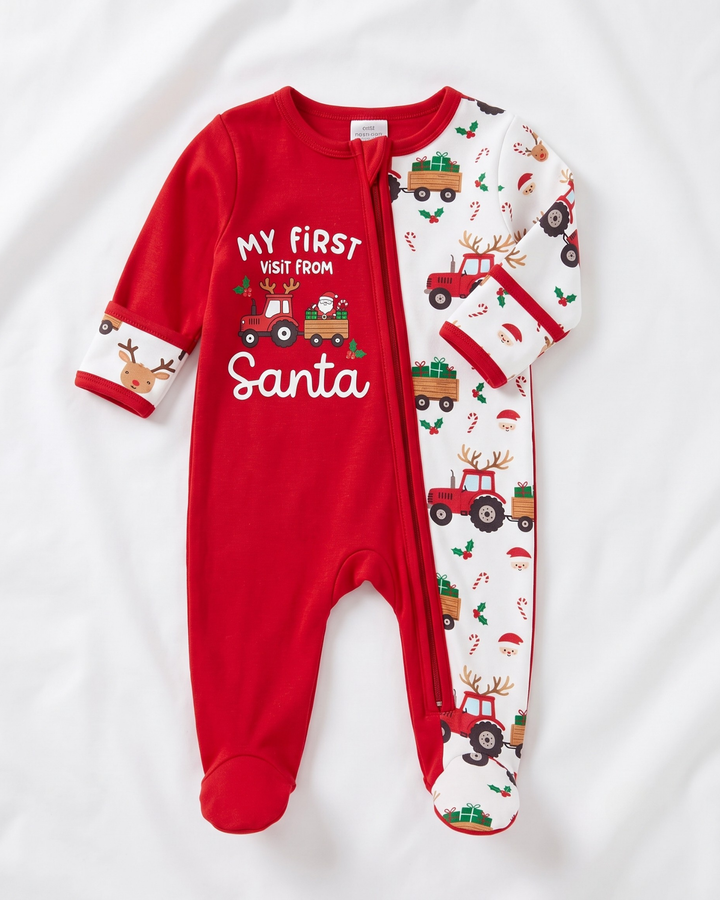 Reindeer & Tractor Cheer Bamboo Zipper Footie