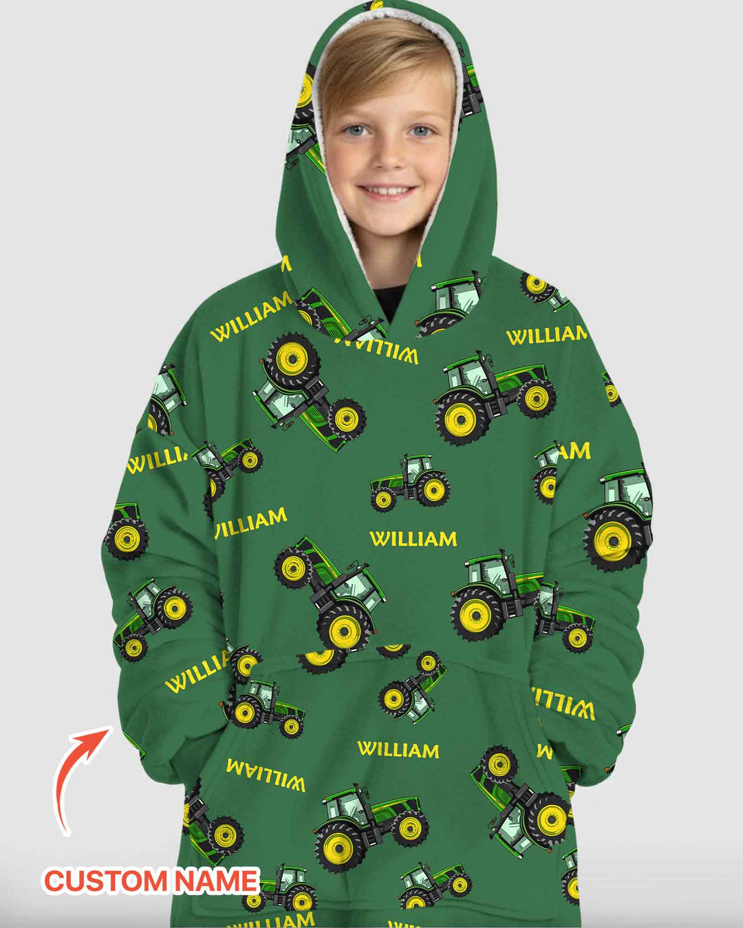Custom Name Green Tractors Matching Daddy & Me Bamboo Blanket Hoodie