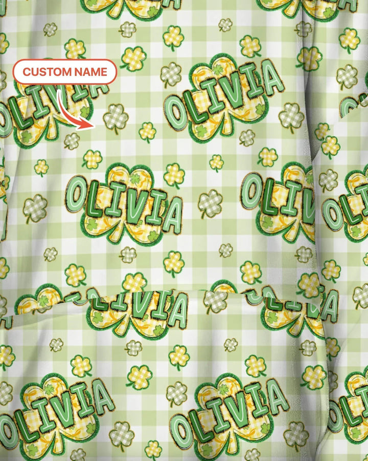 Lucky Shamrock Custom Name Bamboo Blanket Hoodie