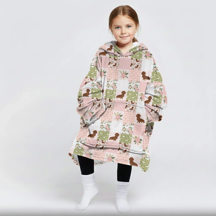 Floral Dachshund Grace Bamboo Blanket Hoodie