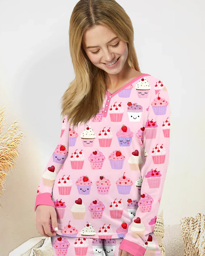 Valentine Emotional Cupcakes Bamboo Women Pajama Set