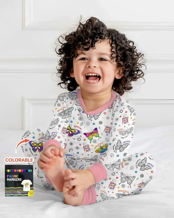 Colorable God Says I Am Butterfly Bamboo Two Piece Long Sleeve Pajama Set