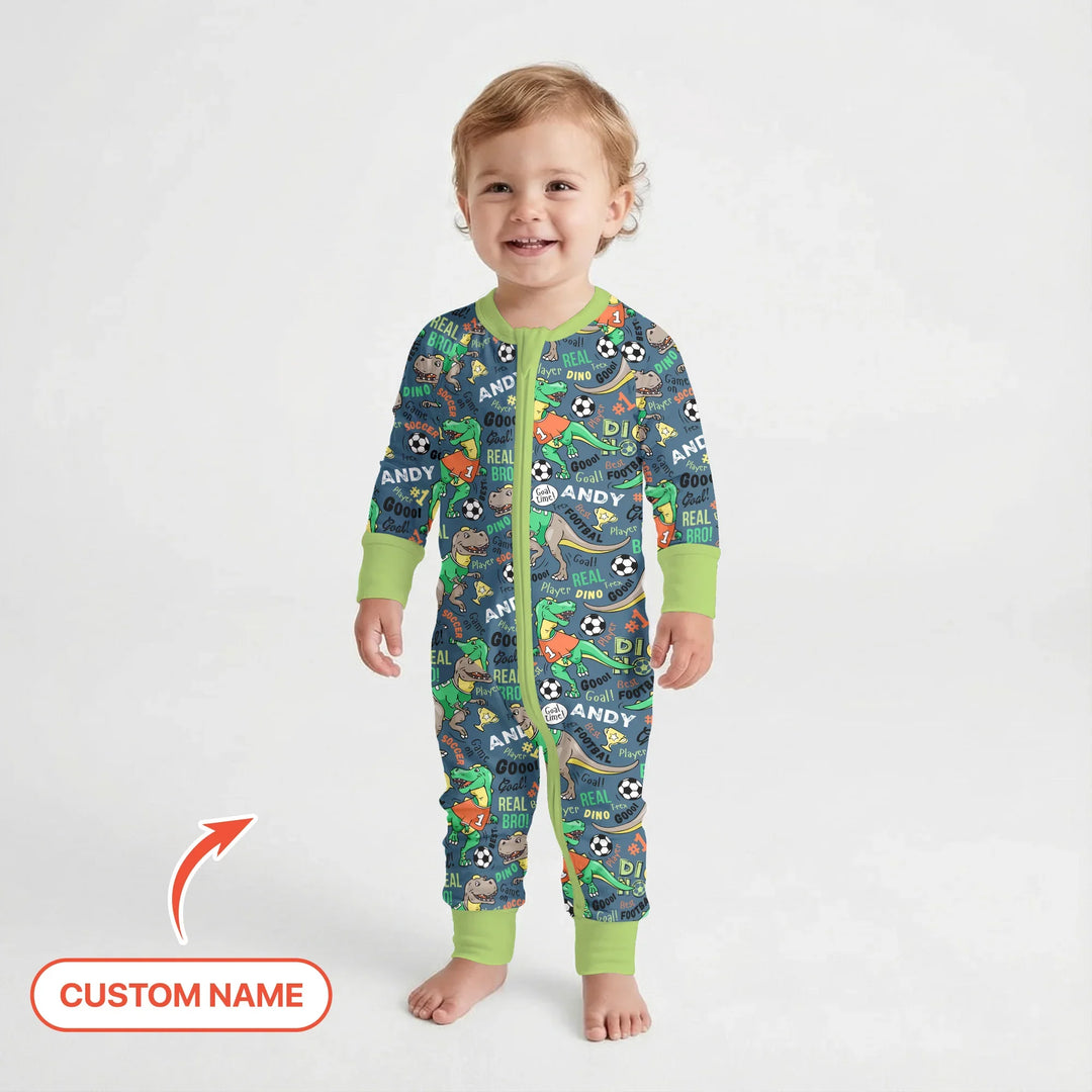 Custom Name Dino Soccer Bamboo Convertible Zippy