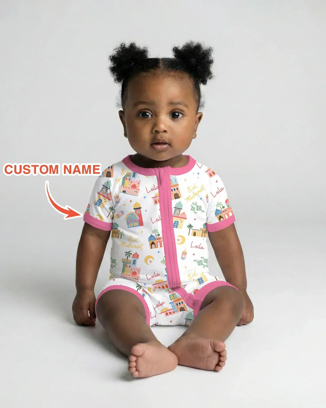Eid Mubarak Custom Name Bamboo Shorty Zippy