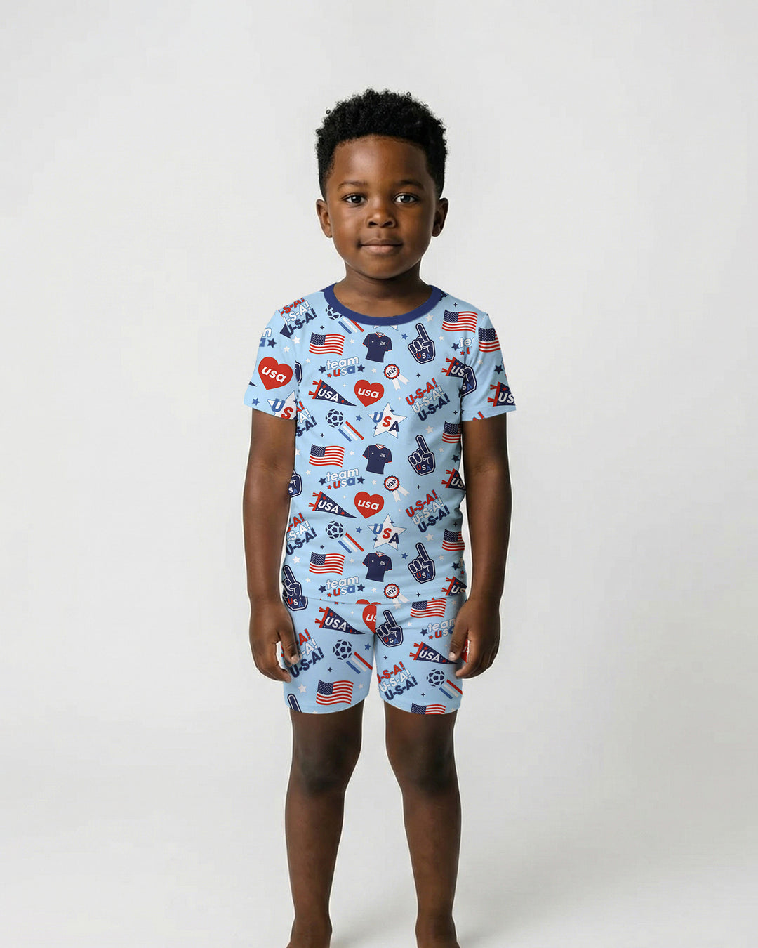 Soccer Party Team USA Bamboo Two Piece Short Sleeve Shorts Pajama Set
