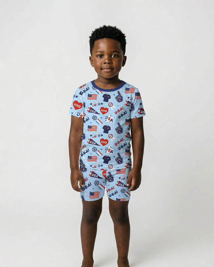 Soccer Party Team USA Bamboo Two Piece Short Sleeve Shorts Pajama Set