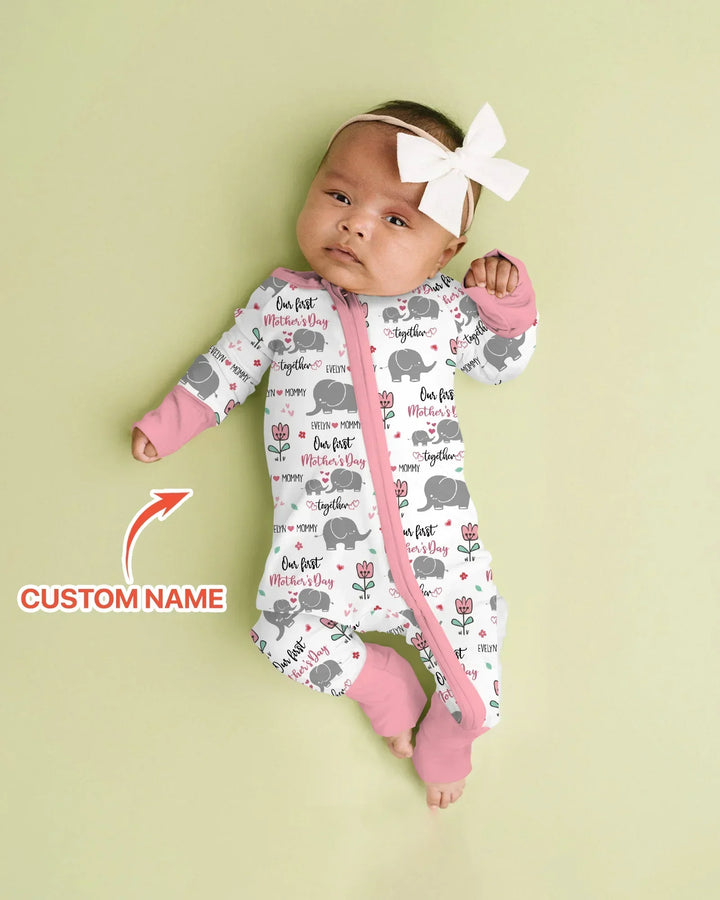 Custom Name Elephant Our First Mother's Day Bamboo Convertible Zippy