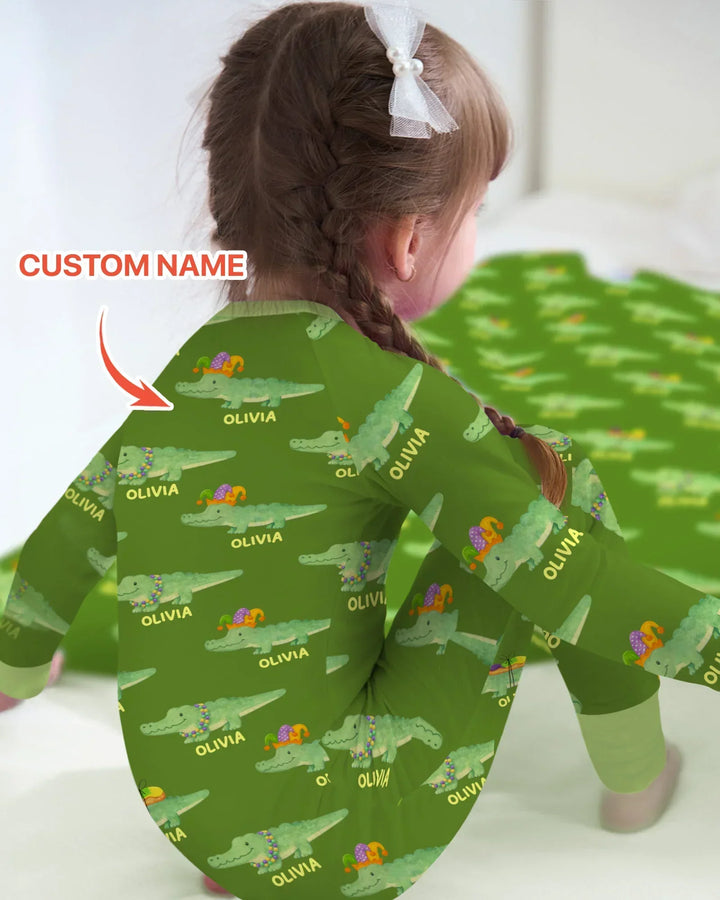 Custom Name Mardi Gras Gator Bamboo Convertible Zippy