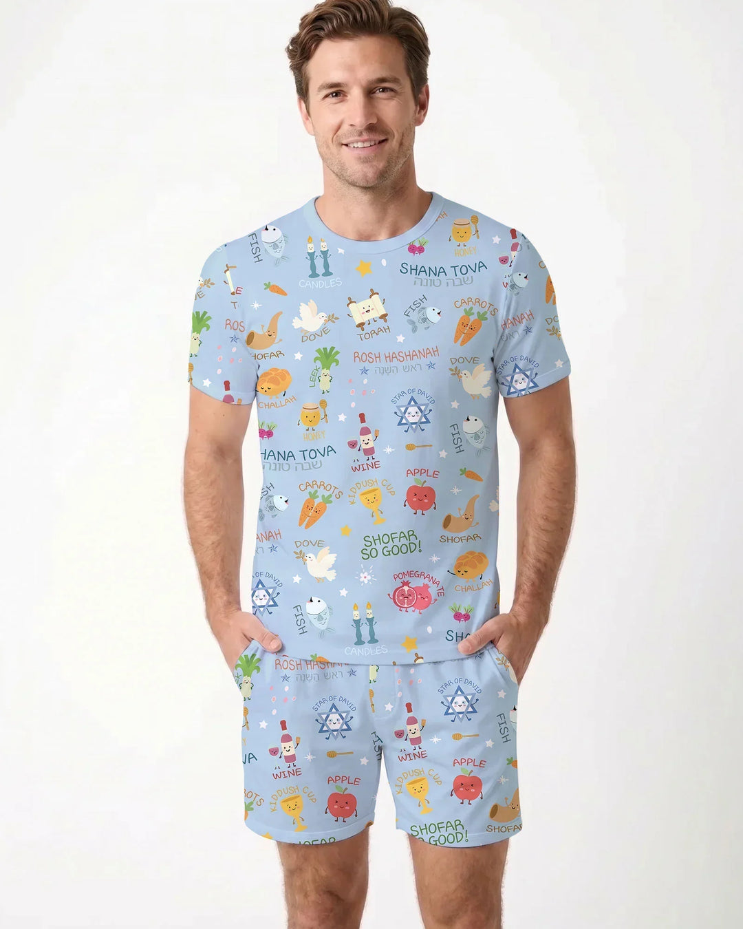 Family Rosh Hashanah Matching Bamboo Men Short Sleeve Short Pajama Set