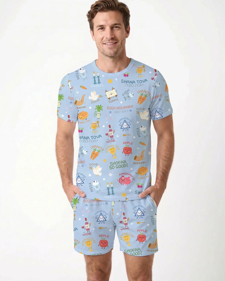 Family Rosh Hashanah Matching Bamboo Men Short Sleeve Short Pajama Set