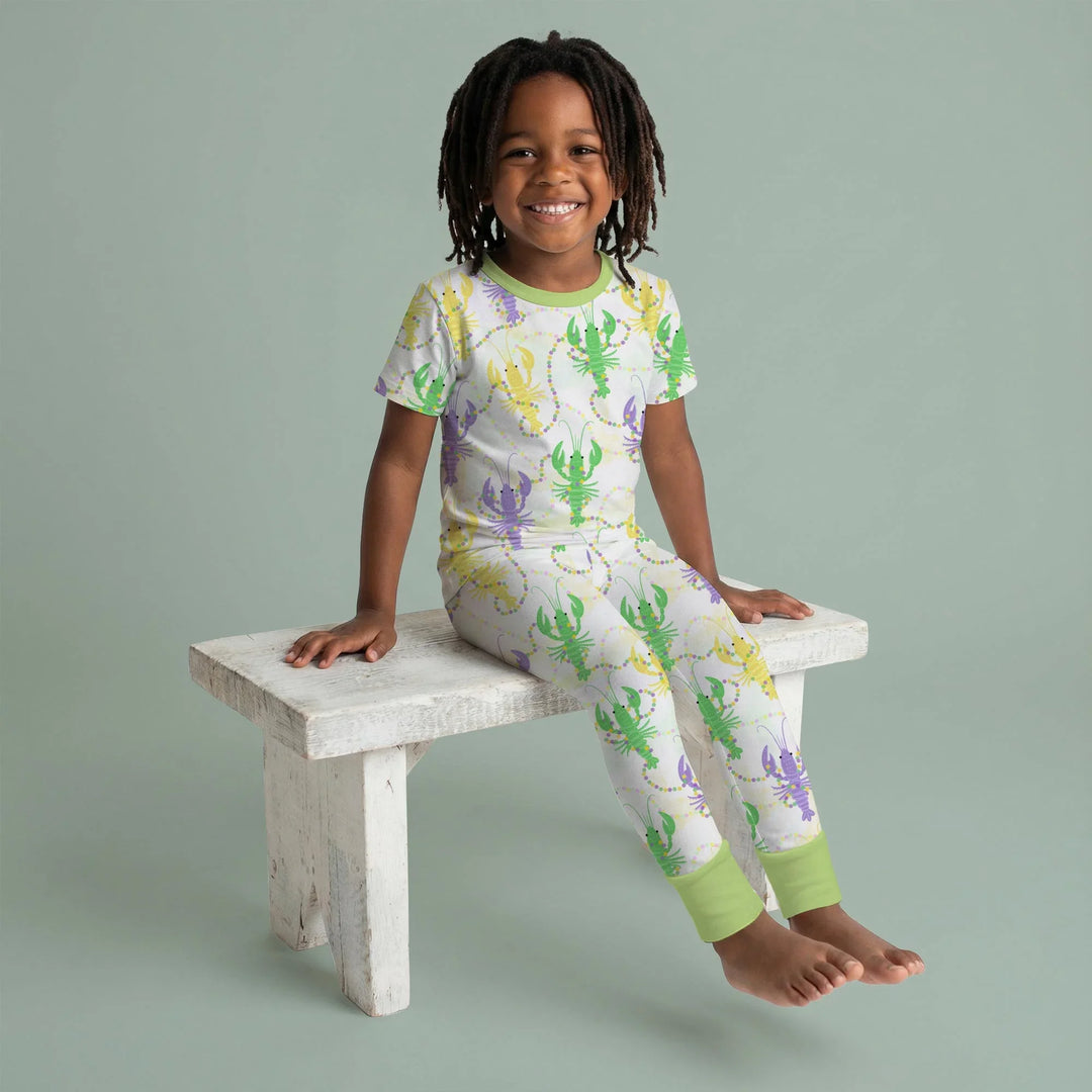 Mardi Gras Crawfish Family Matching Bamboo Two Piece Short Sleeve Pajama Set