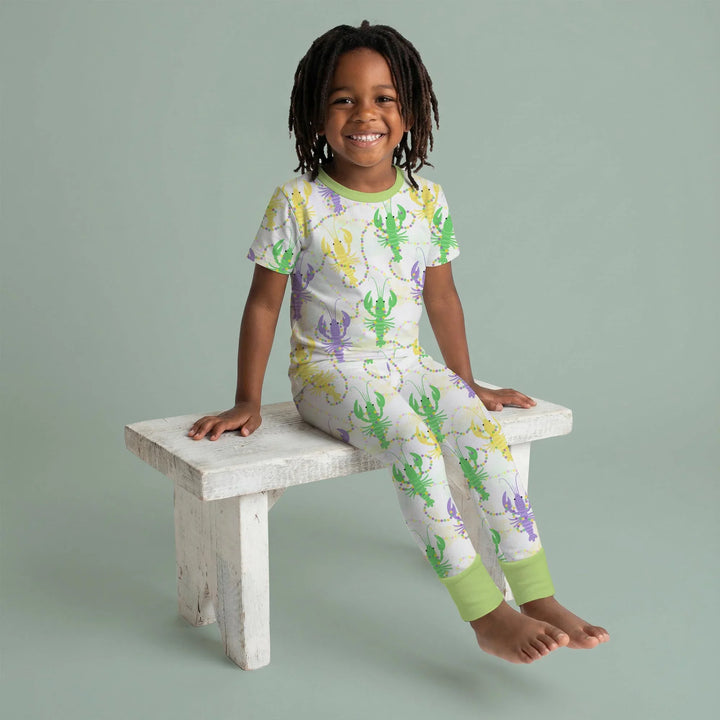 Mardi Gras Crawfish Family Matching Bamboo Two Piece Short Sleeve Pajama Set