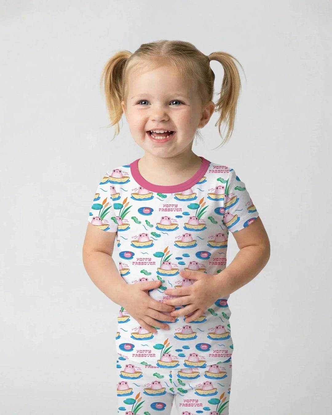 Hoppy Passover Family Matching Bamboo Two Piece Short Sleeve Pajama Set