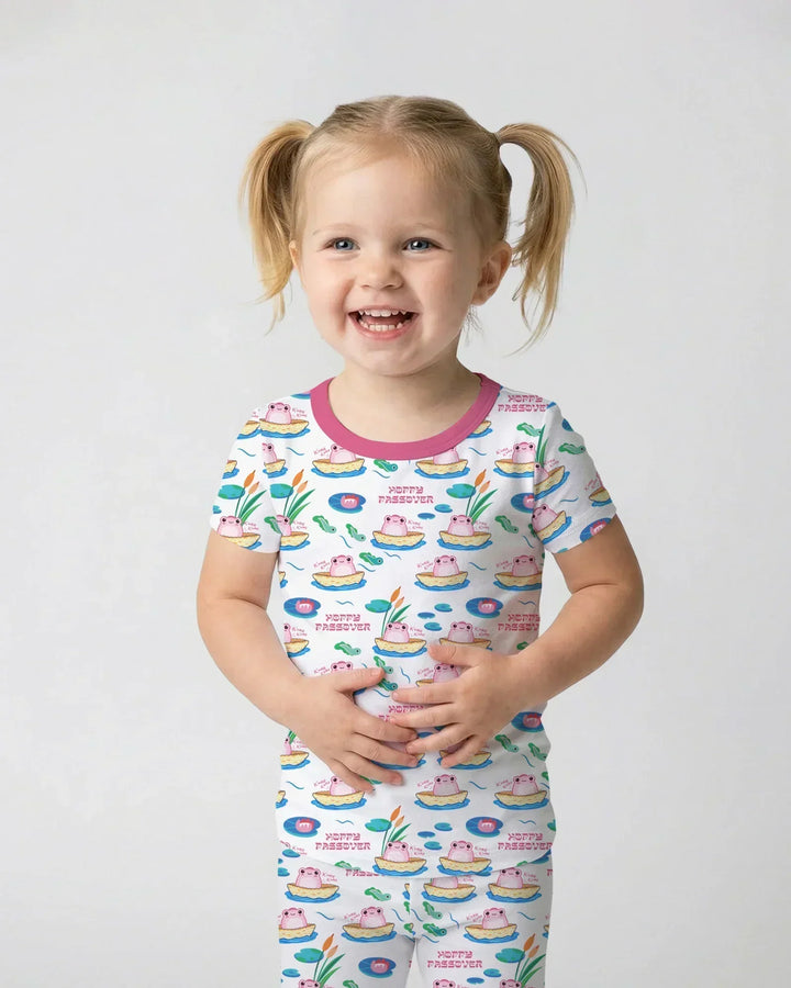 Hoppy Passover Family Matching Bamboo Two Piece Short Sleeve Pajama Set