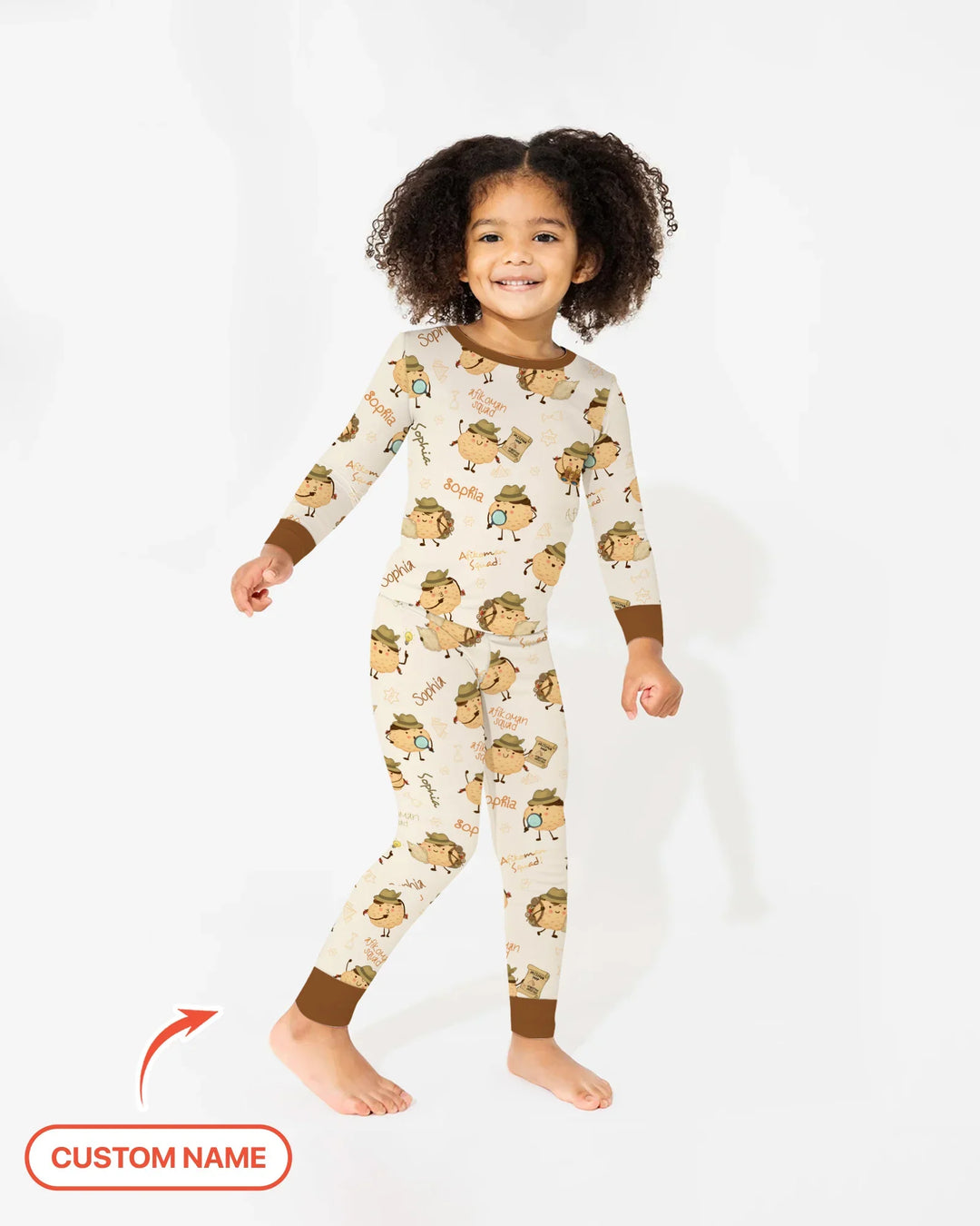 Custom Name Passover Afikoman Bamboo Two Piece Long Sleeve Pajama Set