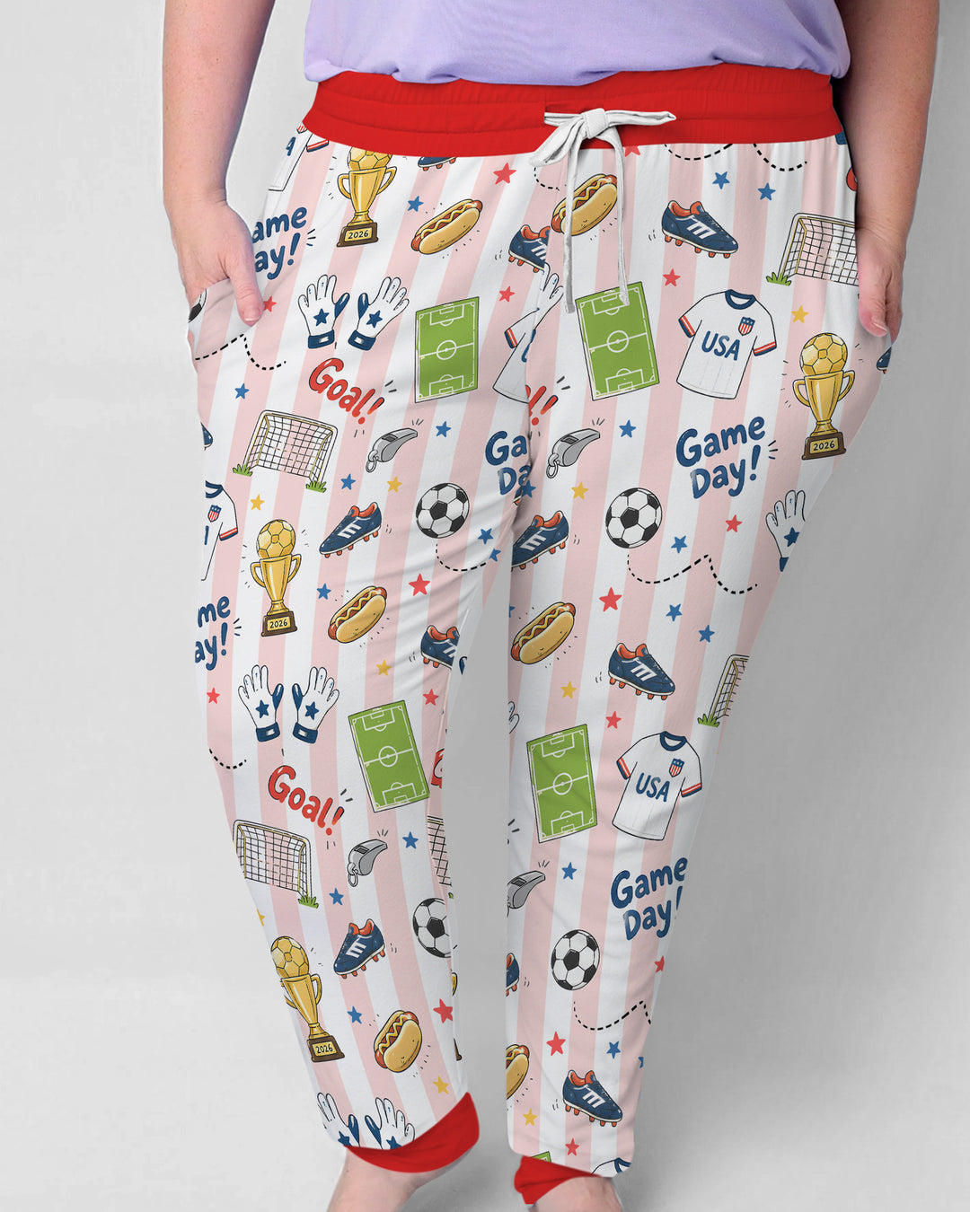 Striped Soccer Game Day Family Matching Bamboo Women Pajama Set